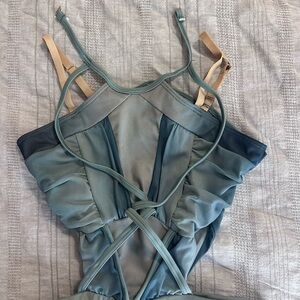 Girls Lyrical Ombré Dance Costume in Blue and Tan Large Child